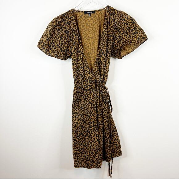 Madewell Flutter Sleeve Wrap Dress XS Painted Leopard - Picture 2 of 7